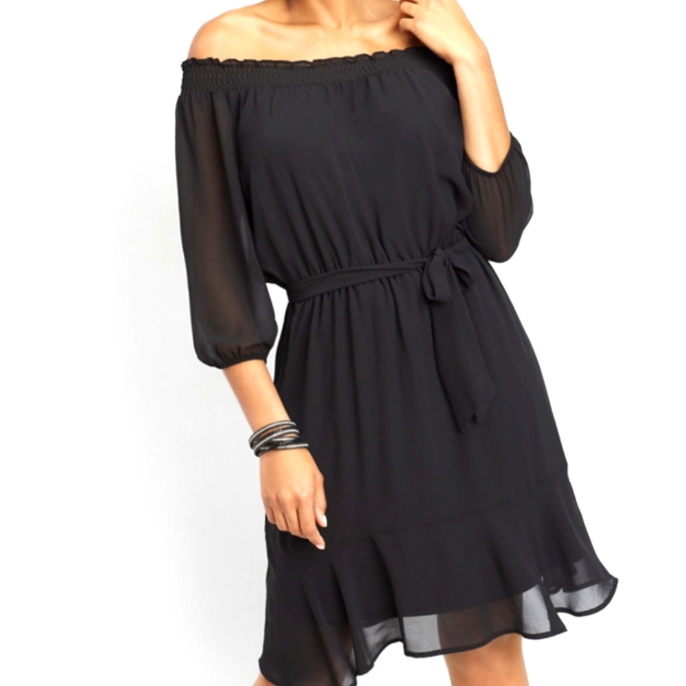 NWT off the shoulder tie front dress L Black